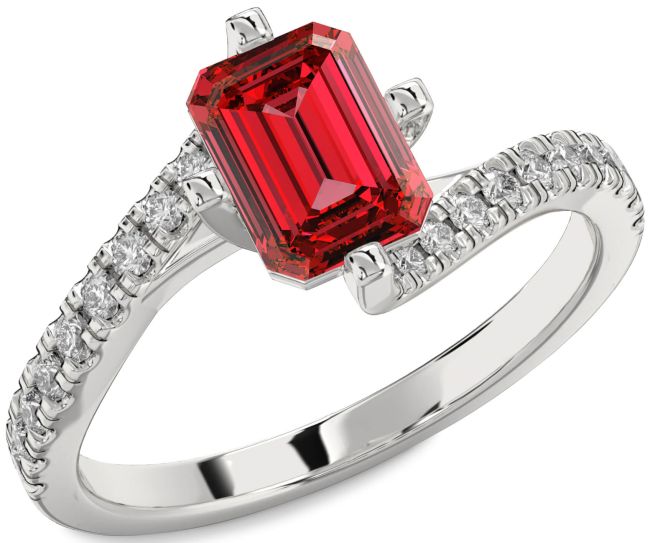 Diamond Ruby Platinum Ruby Cut Solitaire Pave Engagement Ring