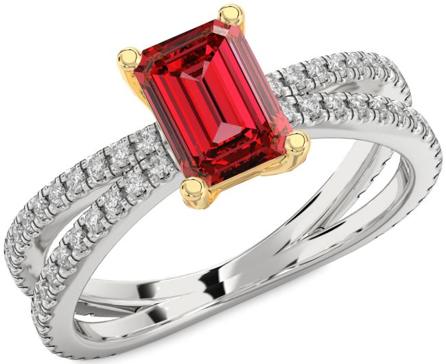 Diamond Ruby Gold Silver Ruby Cut Solitaire Pave Engagement Ring