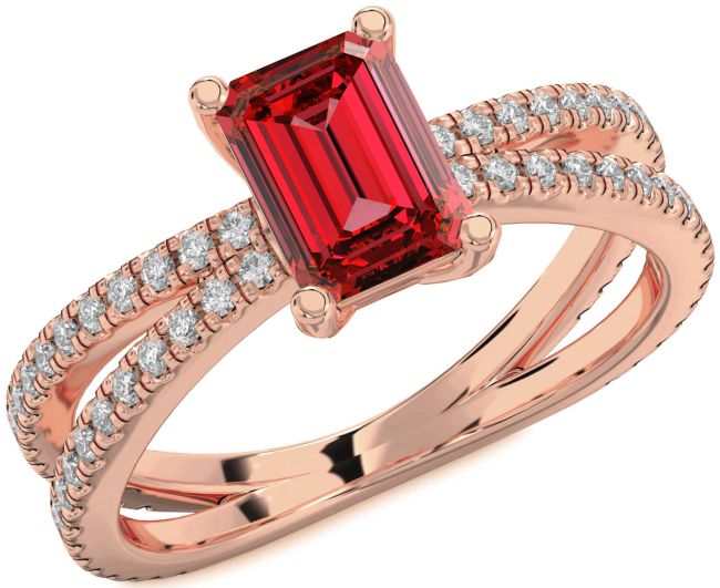 Diamond Ruby Rose Gold Ruby Cut Solitaire Pave Engagement Ring