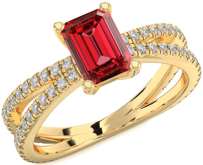 Diamond Ruby Gold Silver Ruby Cut Solitaire Pave Engagement Ring