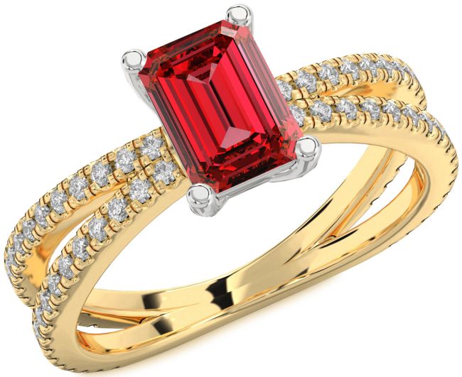 Diamond Ruby Gold Silver Ruby Cut Solitaire Pave Engagement Ring