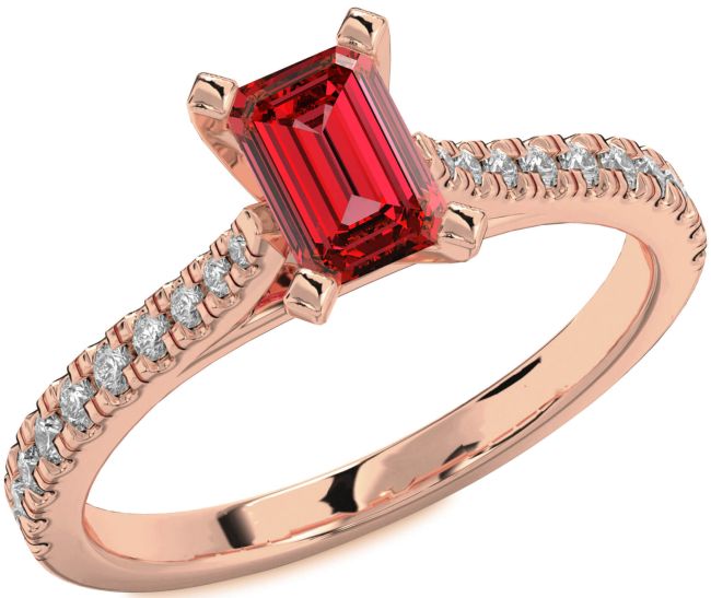 Diamond Ruby Rose Gold Ruby Cut Solitaire Pave Engagement Ring