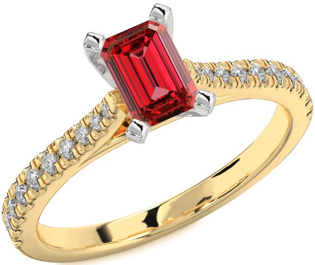 Diamond Ruby Gold Silver Ruby Cut Solitaire Pave Engagement Ring
