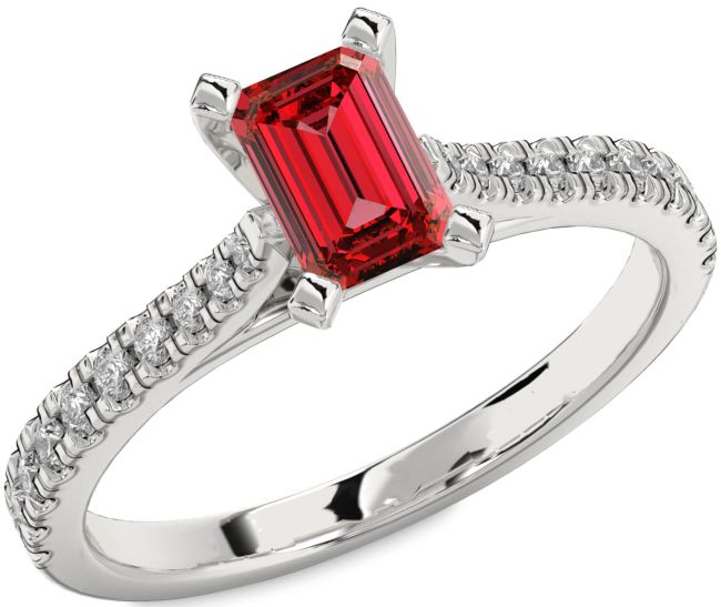 Diamond Ruby Platinum Ruby Cut Solitaire Pave Engagement Ring