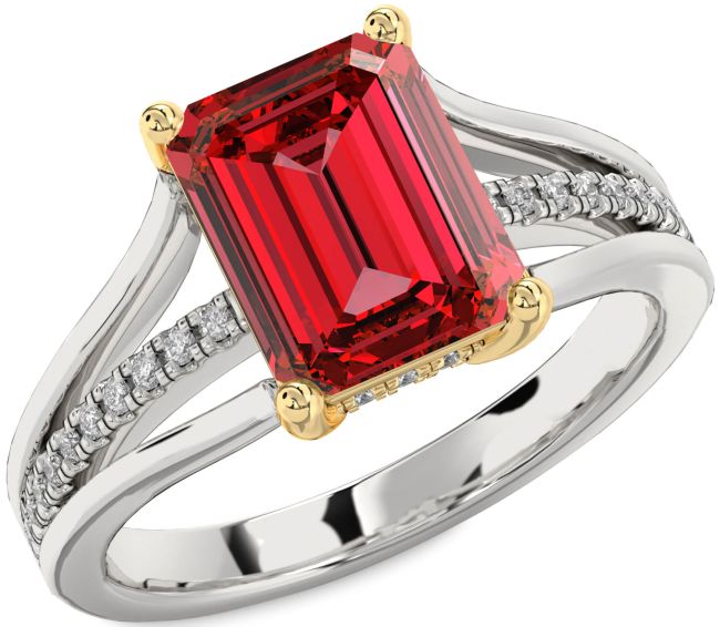 Diamond Ruby Gold Silver Ruby Cut Solitaire Pave Engagement Ring
