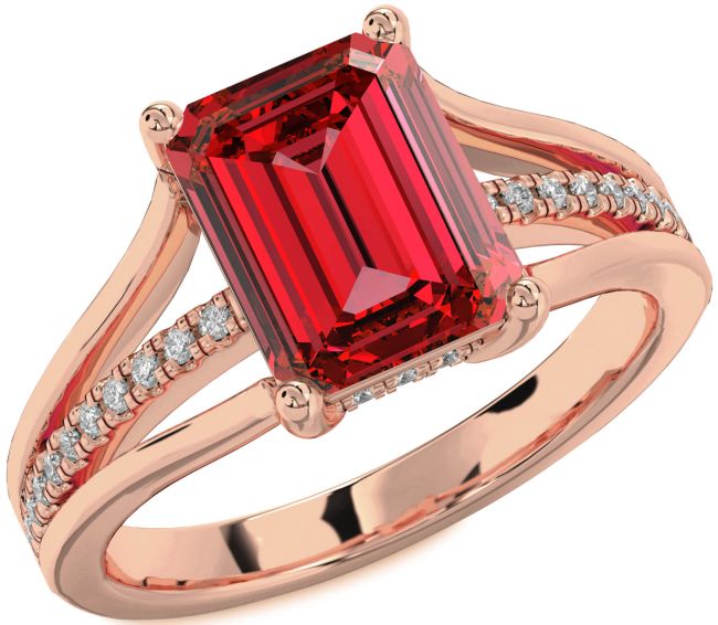 Diamond Ruby Rose Gold Silver Ruby Cut Solitaire Pave Engagement Ring