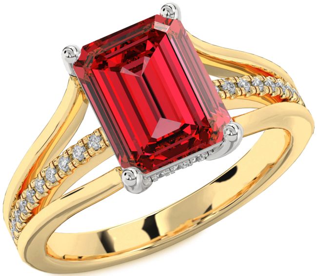Diamond Ruby Gold Silver Ruby Cut Solitaire Pave Engagement Ring