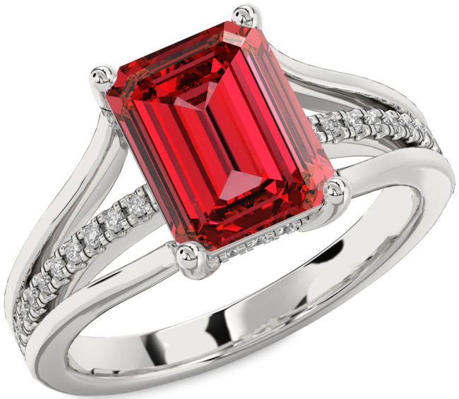 Diamond Ruby White Gold Ruby Cut Solitaire Pave Engagement Ring