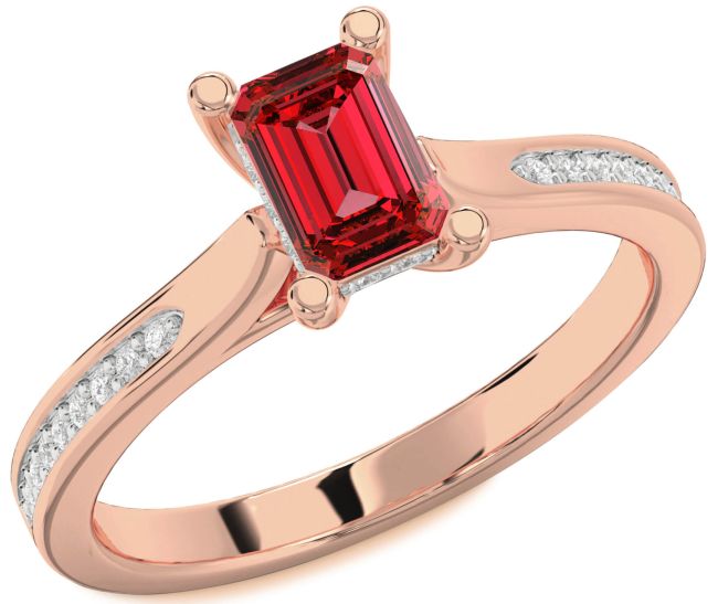 Diamond Ruby Rose Gold Ruby Cut Solitaire Pave Engagement Ring