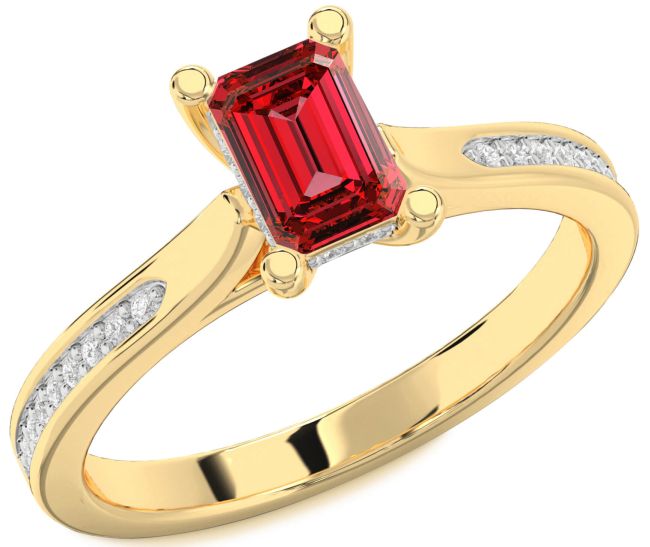Diamond Ruby Gold Ruby Cut Solitaire Pave Engagement Ring