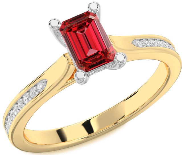 Diamond Ruby Gold Silver Ruby Cut Solitaire Pave Engagement Ring