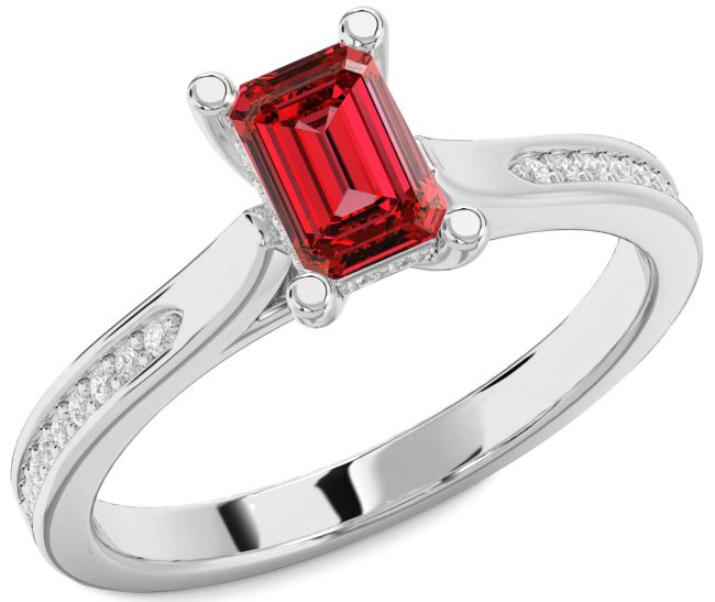 Diamond Ruby Platinum Ruby Cut Solitaire Pave Engagement Ring
