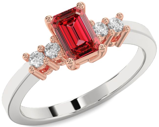Diamond Ruby Rose Gold Silver Ruby Cut Engagement Ring