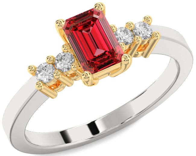 Diamond Ruby Gold Silver Ruby Cut Engagement Ring