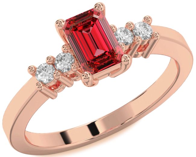Diamond Ruby Rose Gold Ruby Cut Engagement Ring