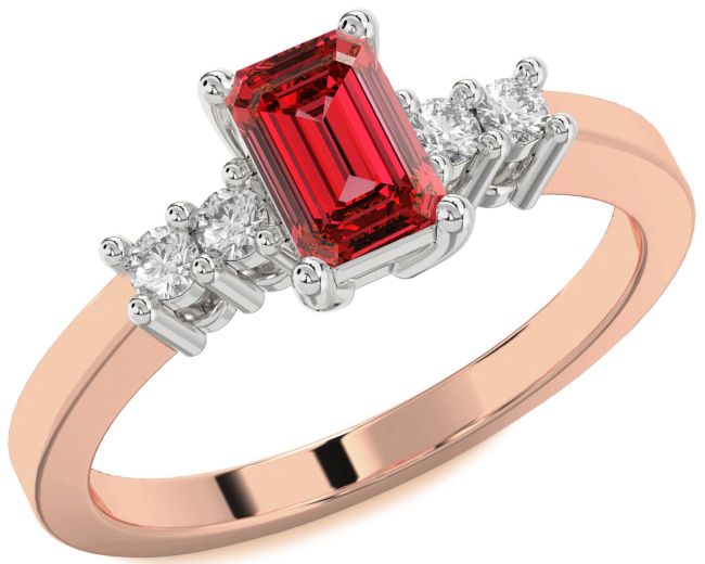 Diamond Ruby White Rose Gold Ruby Cut Engagement Ring