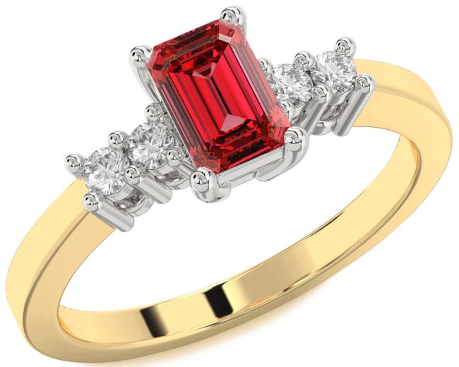 Diamond Ruby Gold Silver Ruby Cut Engagement Ring