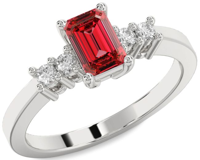 Diamond Ruby Platinum Ruby Cut Engagement Ring