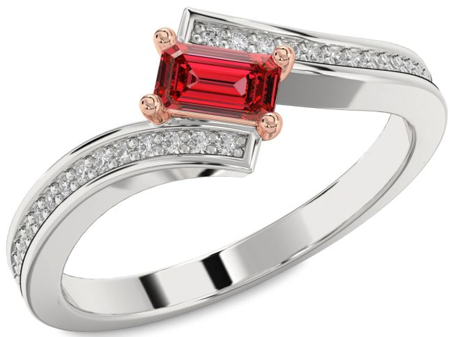 Diamond Ruby Platinum & Rose Gold Ruby Cut Solitaire Pave Engagement Ring