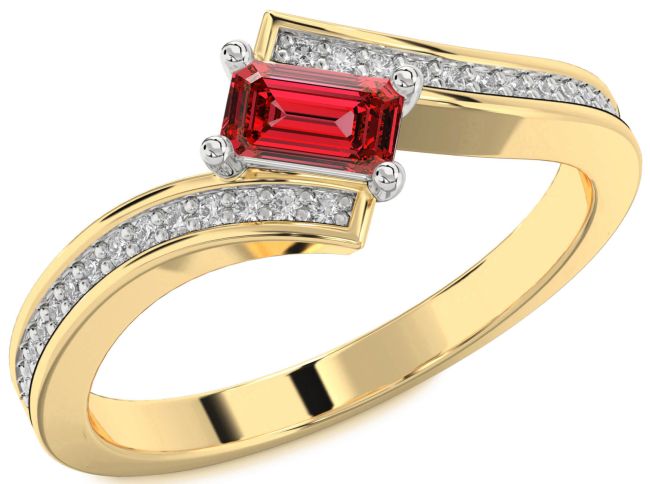 Diamond Ruby Gold Silver Ruby Cut Solitaire Pave Engagement Ring