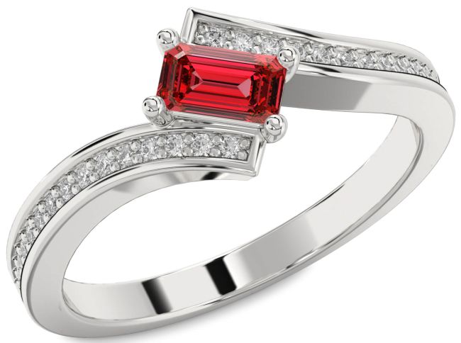 Diamond Ruby Platinum Ruby Cut Solitaire Pave Engagement Ring
