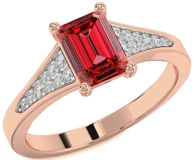 Diamond Ruby Rose Gold Silver Ruby Cut Solitaire Pave Engagement Ring