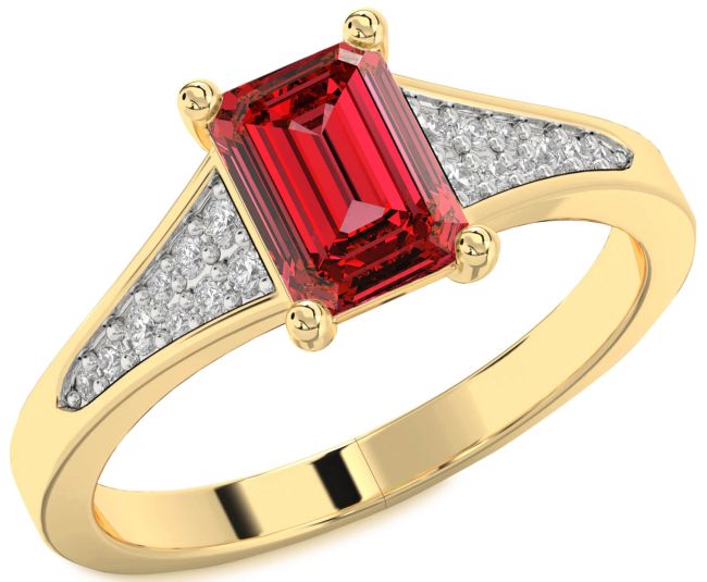 Diamond Ruby Gold Silver Ruby Cut Solitaire Pave Engagement Ring