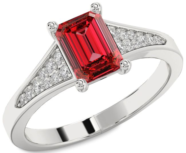 Diamond Ruby Platinum Ruby Cut Solitaire Pave Engagement Ring