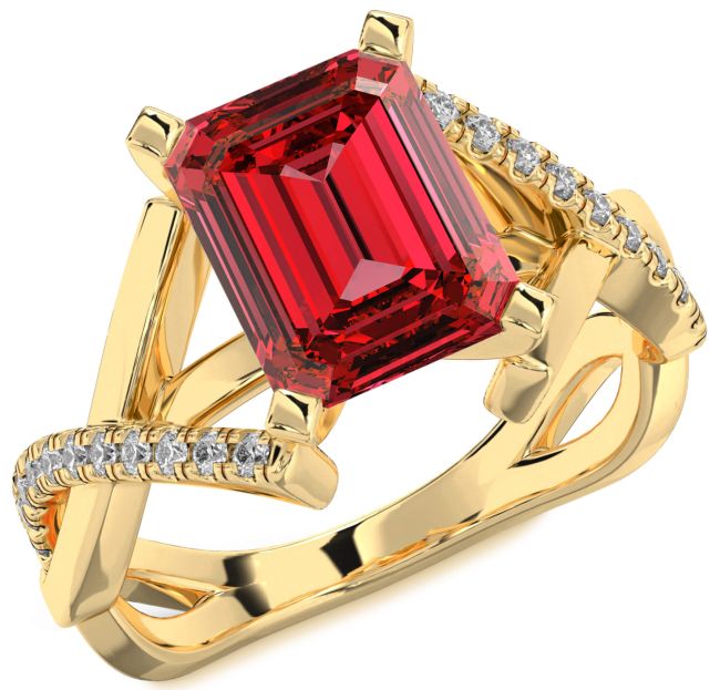 Diamond Ruby Gold Ruby Cut Solitaire Pave Engagement Ring