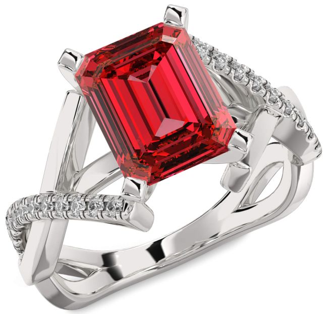 Diamond Ruby Platinum Ruby Cut Solitaire Pave Engagement Ring