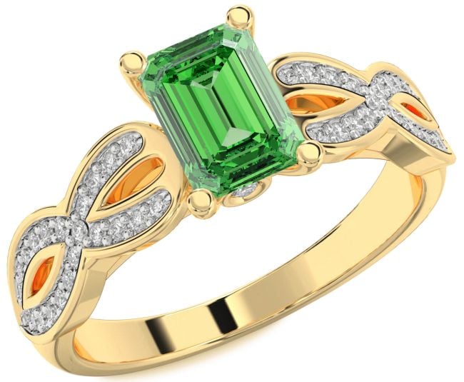 Diamond Emerald Gold Infinity Emerald Cut Solitaire Pave Engagement Ring