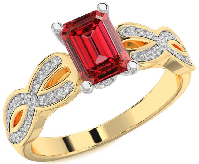 Diamond Ruby Platinum & Yellow Gold Infinity Ruby Cut Solitaire Pave Engagement Ring