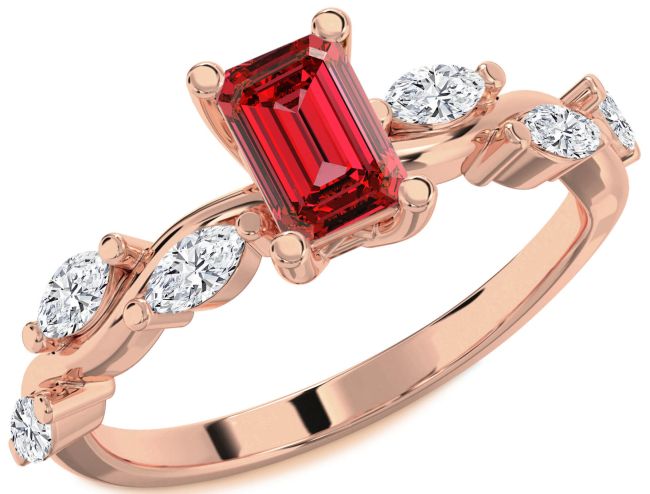 Diamond Ruby Rose Gold Ruby Cut Engagement Ring
