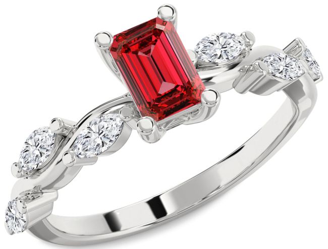 Diamond Ruby Platinum Ruby Cut Engagement Ring