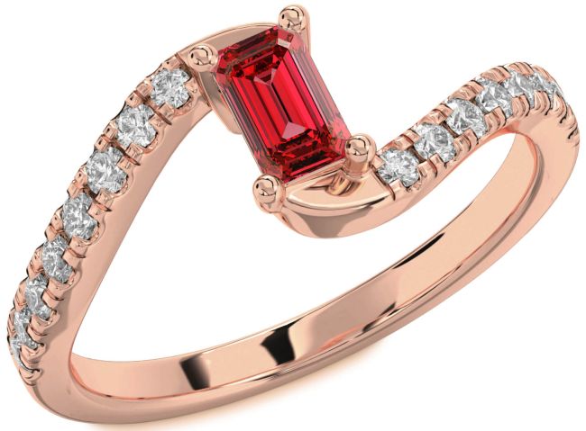 Diamond Ruby Rose Gold Ruby Cut Solitaire Pave Engagement Ring