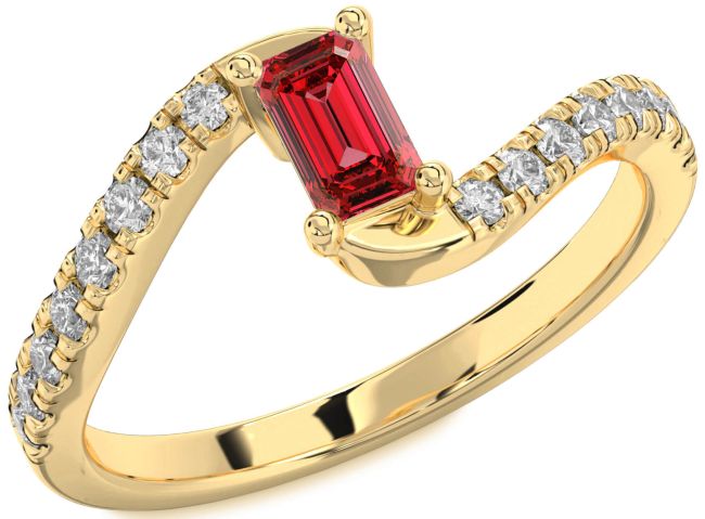 Diamond Ruby Gold Silver Ruby Cut Solitaire Pave Engagement Ring