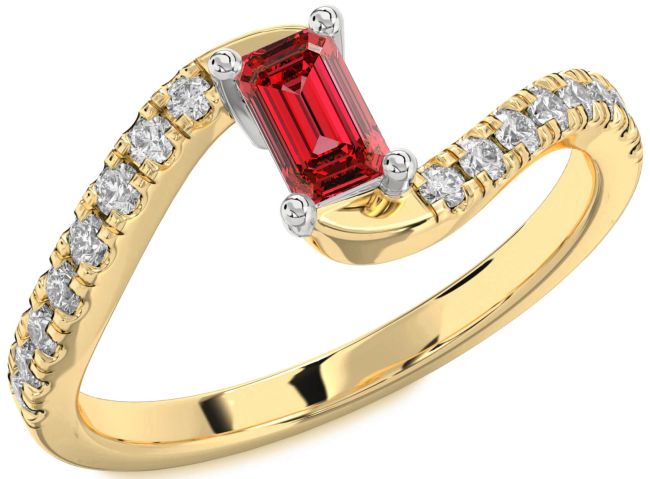Diamond Ruby Gold Silver Ruby Cut Solitaire Pave Engagement Ring