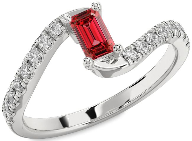 Diamond Ruby Platinum Ruby Cut Solitaire Pave Engagement Ring