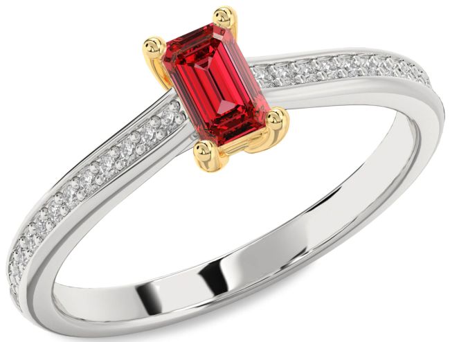Diamond Ruby Gold Silver Ruby Cut Solitaire Pave Engagement Ring
