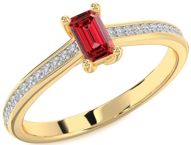 Diamond Ruby Gold Ruby Cut Solitaire Pave Engagement Ring