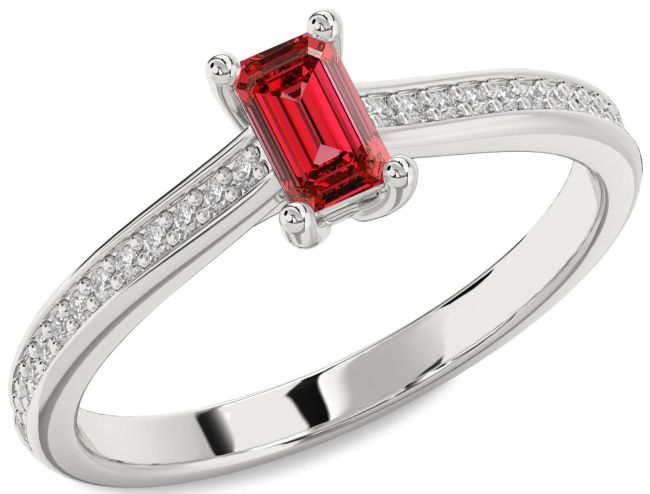Diamond Ruby Silver Ruby Cut Solitaire Pave Engagement Ring