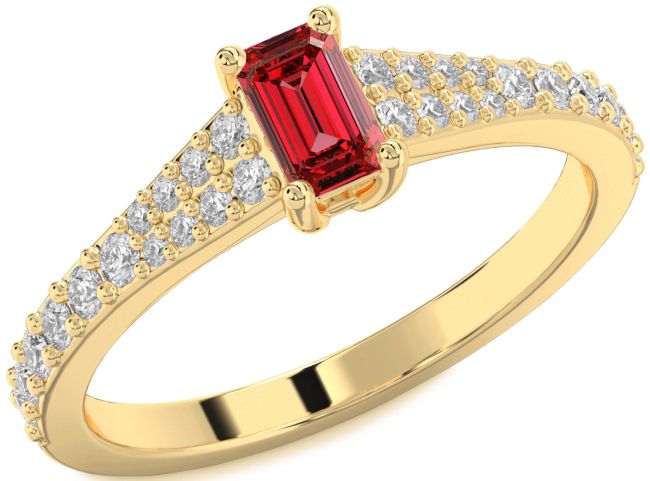 Diamond Ruby Gold Ruby Cut Solitaire Pave Engagement Ring