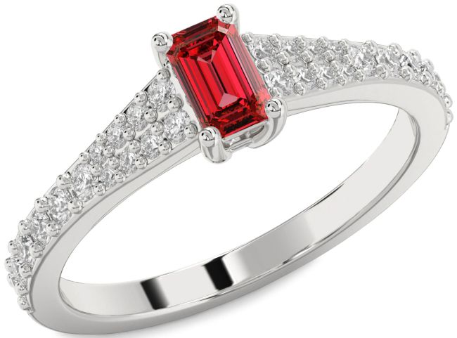 Diamond Ruby Silver Ruby Cut Solitaire Pave Engagement Ring