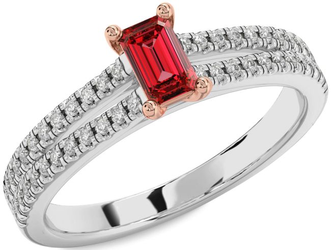 Diamond Ruby Platinum & Rose Gold Ruby Cut Solitaire Pave Engagement Ring