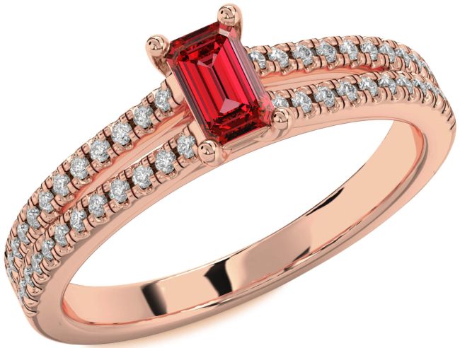 Diamond Ruby Rose Gold Ruby Cut Solitaire Pave Engagement Ring