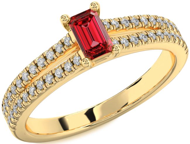 Diamond Ruby Gold Ruby Cut Solitaire Pave Engagement Ring