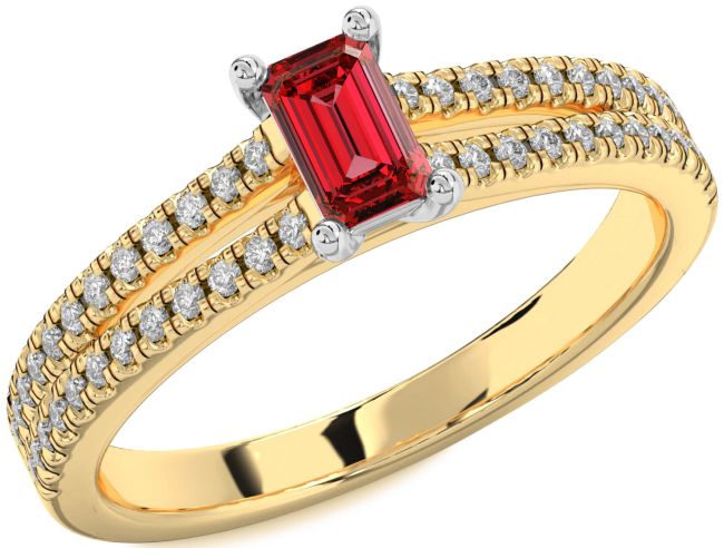 Diamond Ruby Gold Silver Ruby Cut Solitaire Pave Engagement Ring