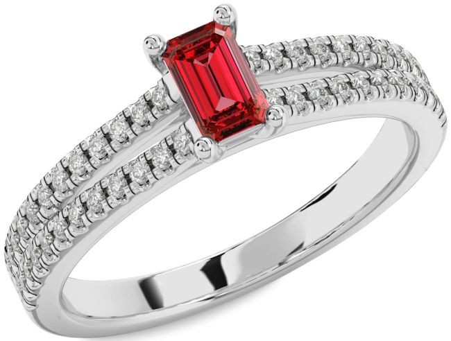 Diamond Ruby White Gold Ruby Cut Solitaire Pave Engagement Ring