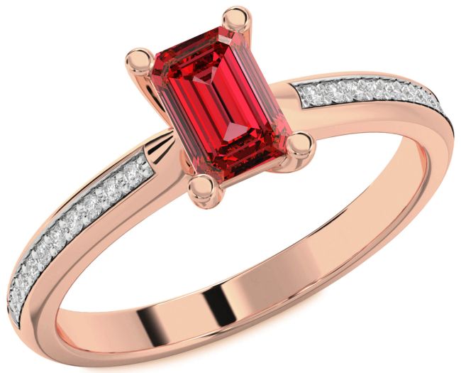 Diamond Ruby Rose Gold Ruby Cut Solitaire Pave Engagement Ring