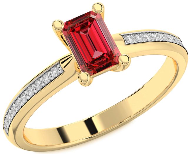 Diamond Ruby Gold Ruby Cut Solitaire Pave Engagement Ring